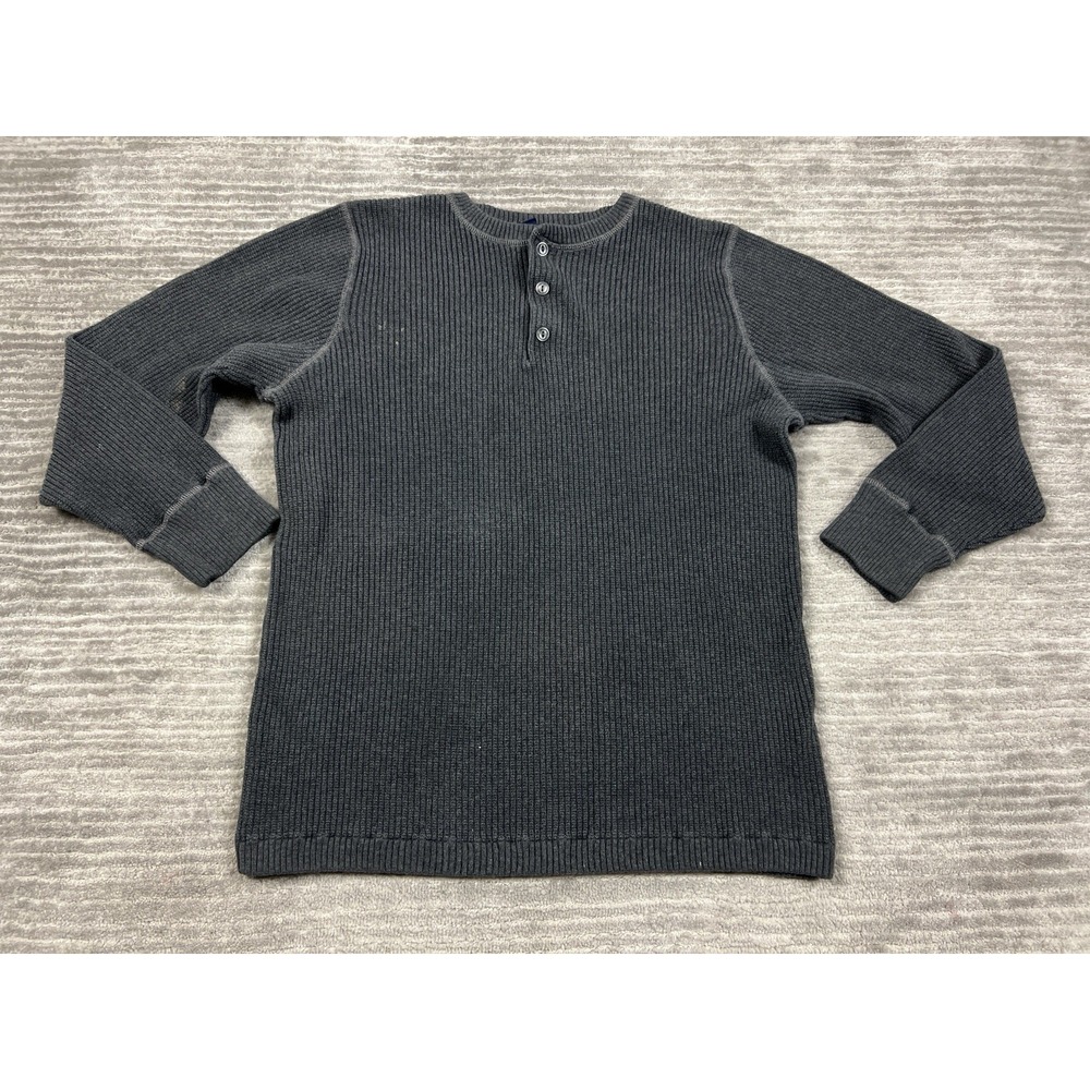 Vintage Cherokee Sweater Mens Large Gray Long Sleeve‎ Henley Cotton